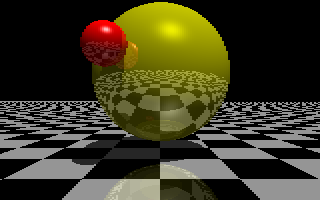 Raytraced image showing reflections and shadows (in full colour)